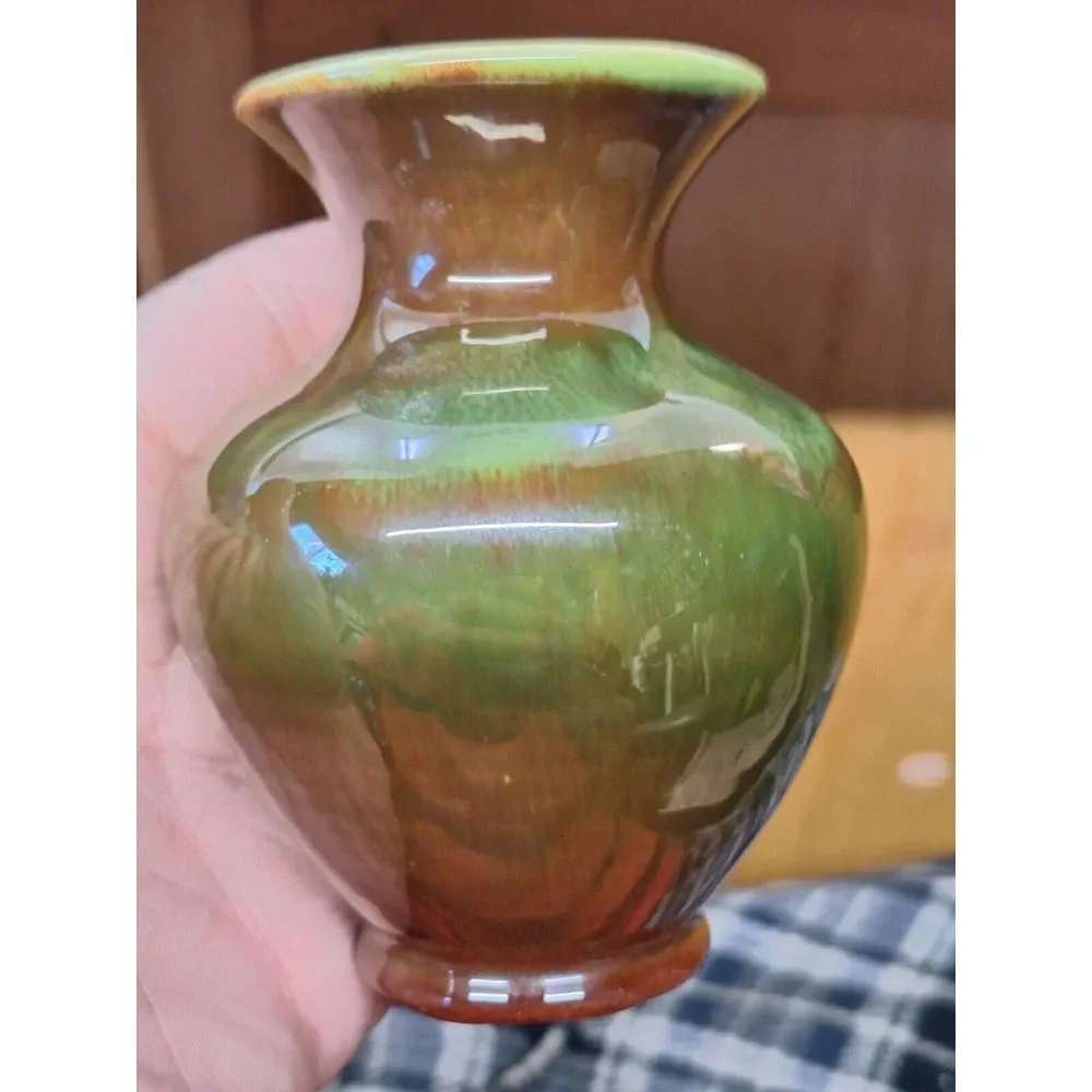 MCM Vintage chapleau Yellow Inside,  Green Red Glaze Bud Vase 4